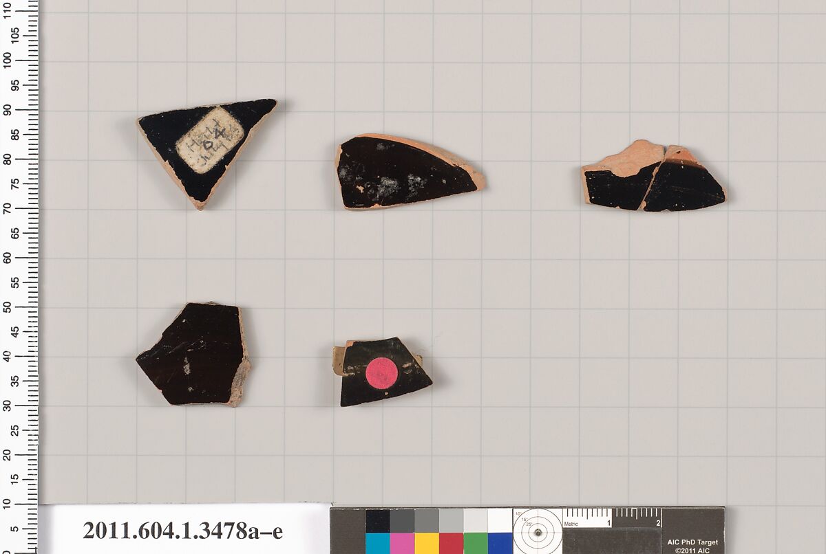 Terracotta fragments of kylikes (drinking cups), Terracotta, Greek, Attic