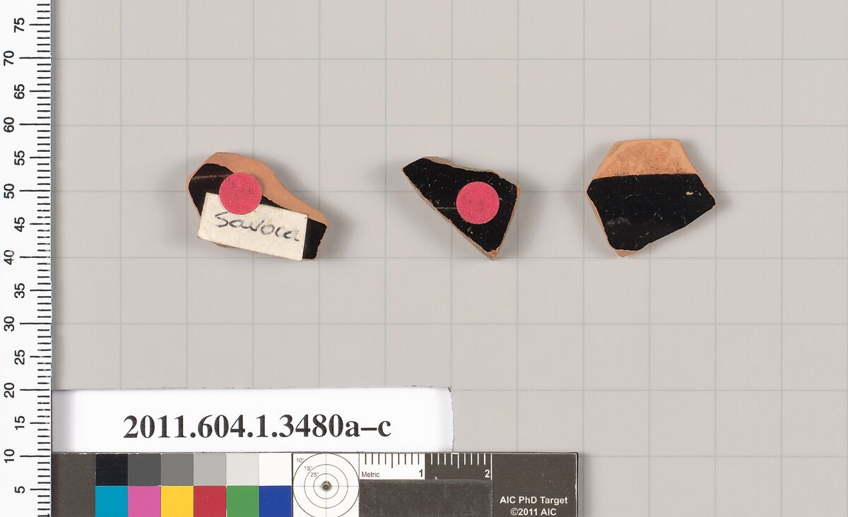Terracotta fragments of kylikes (drinking cups), Terracotta, Greek, Attic