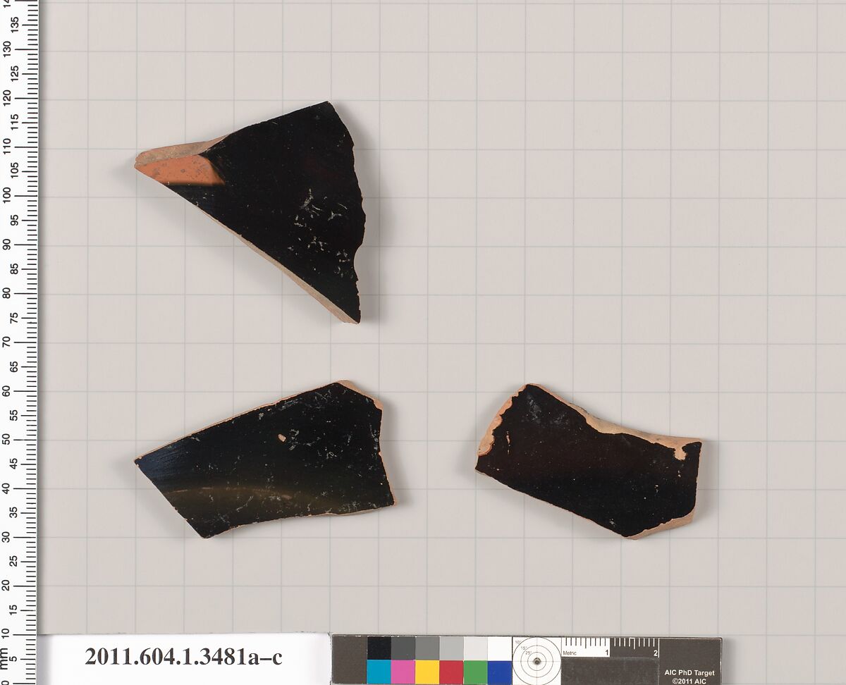 Terracotta fragments of kylikes (drinking cups), Terracotta, Greek, Attic