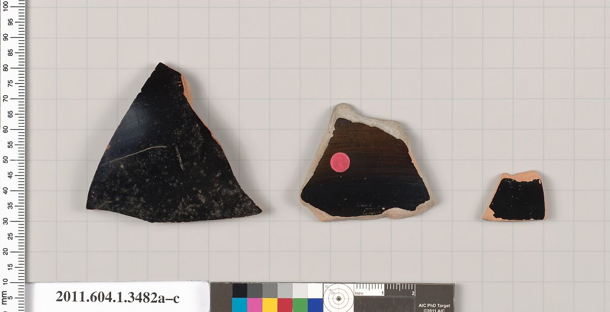 Terracotta fragments of kylikes (drinking cups), Terracotta, Greek, Attic