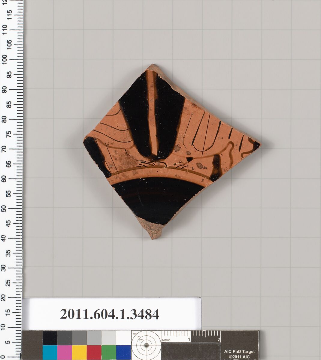 Terracotta fragment of a kylix (drinking cup), Terracotta, Greek, Attic
