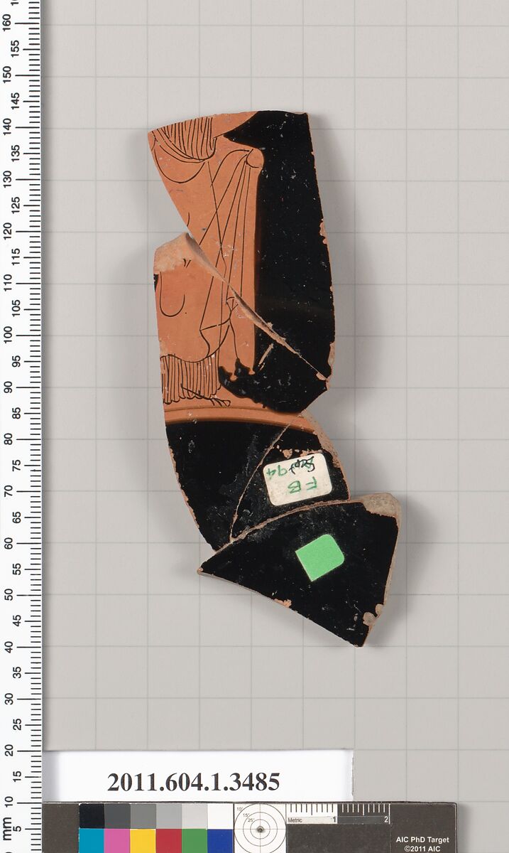 Terracotta fragment of a kylix (drinking cup), Terracotta, Greek, Attic