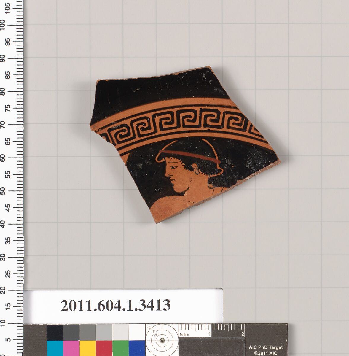 Terracotta fragment of a kylix (drinking cup), Attributed to the Brygos Painter [DvB], Terracotta, Greek, Attic 