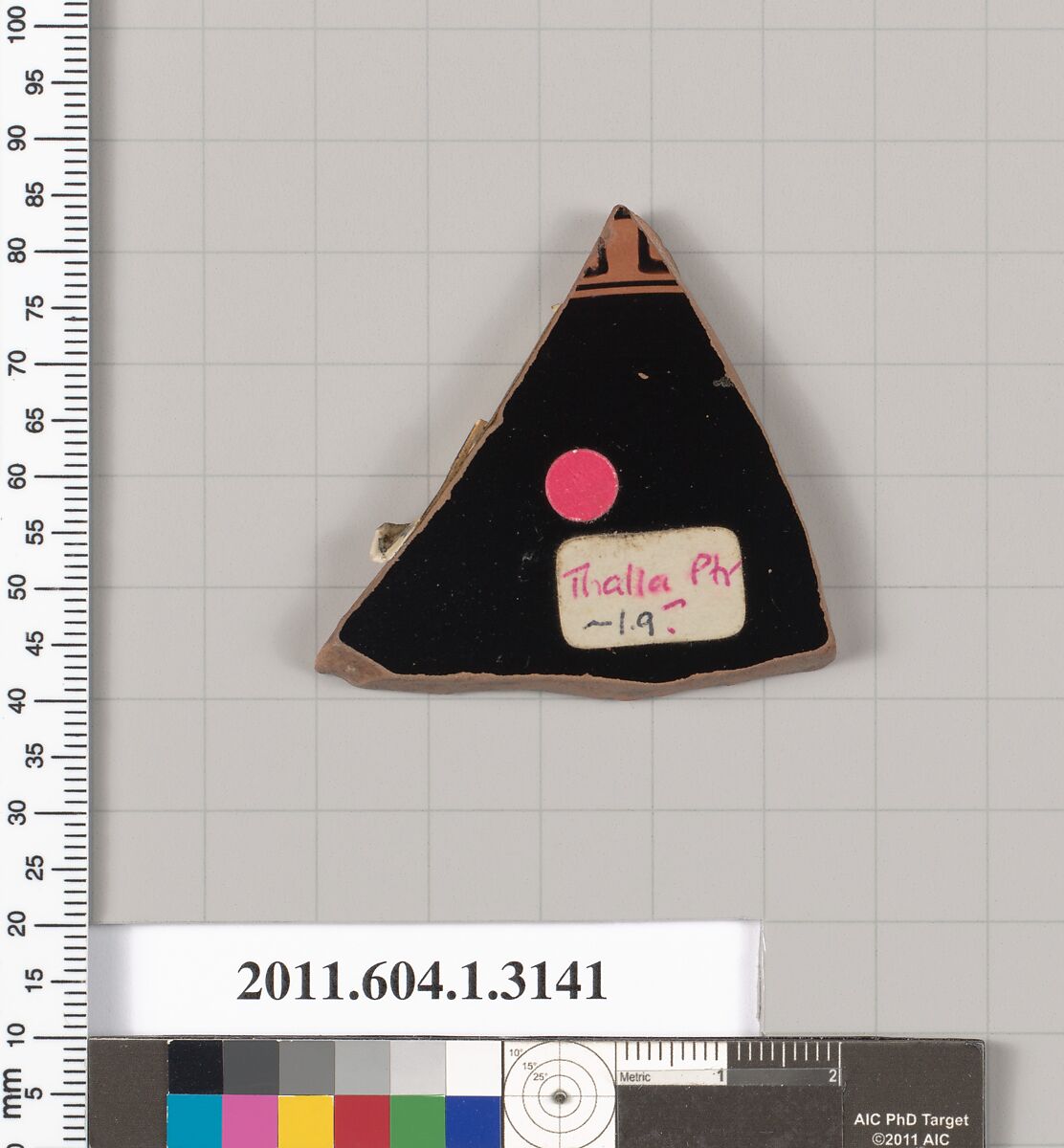 Terracotta fragment of a kylix (drinking cup), Attributed to the Thalia Painter [DvB], Terracotta, Greek, Attic