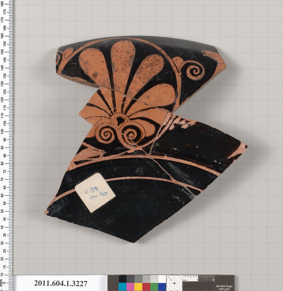 Terracotta fragment of a kylix (drinking cup), Attributed to the Argos Painter [DvB], Terracotta, Greek, Attic