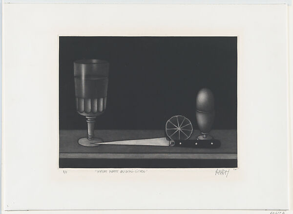 Still life with half of a lemon, Mario Avati (French, Monaco 1921–2009 Paris), Mezzotint 