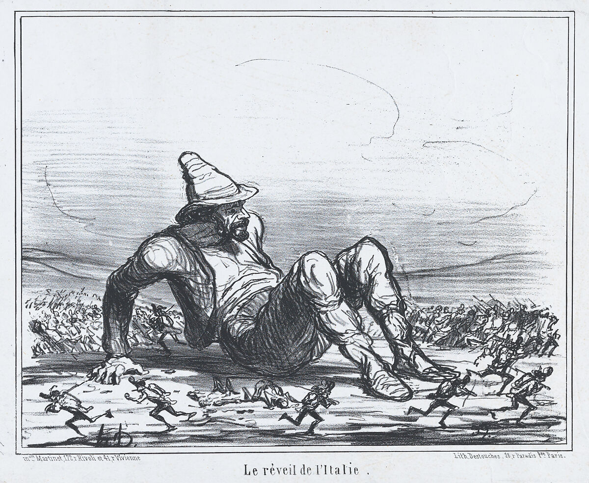 Le Réveil de l'Italie, from Actualités, published in "Le Charivari", Honoré Daumier (French, Marseilles 1808–1879 Valmondois), Lithograph; second state of two (Delteil) 