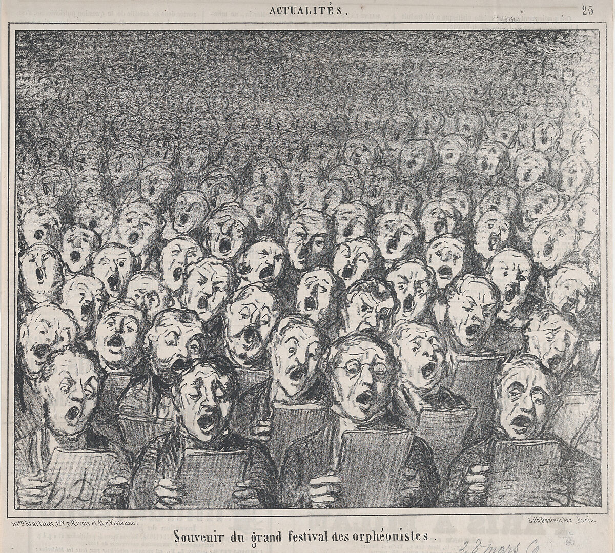 Souvenir du grand festival des orphéonistes, from Actualités, published in Le Charivari, March 28, 1859, Honoré Daumier (French, Marseilles 1808–1879 Valmondois), Lithograph on newsprint; second state of two (Delteil) 