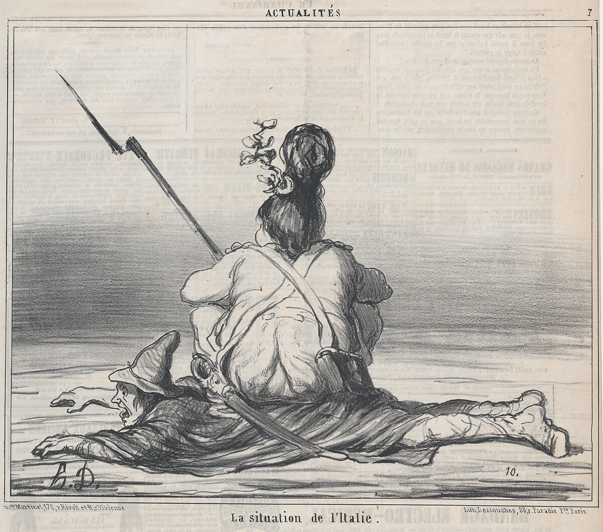 La situation de l'Italie, from Actualités, published in Le Charivari, February 21, 1859, Honoré Daumier (French, Marseilles 1808–1879 Valmondois), Lithograph on newsprint; second state of three (Hazard & Delteil) 
