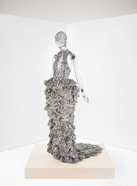 Ensemble, Alexander McQueen (British, founded 1992), (a) silk, metal, glass; (b) silk, metal; (c) synthetic fiber, metal, glass; (d, e) metal, leather, silk, glass, British