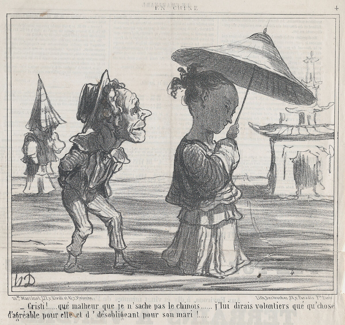 Cristi! ..... qué malheur...., from En Chine, published in Le Charivari, January 12, 1859, Honoré Daumier (French, Marseilles 1808–1879 Valmondois), Lithograph on newsprint; second state of two (Delteil) 