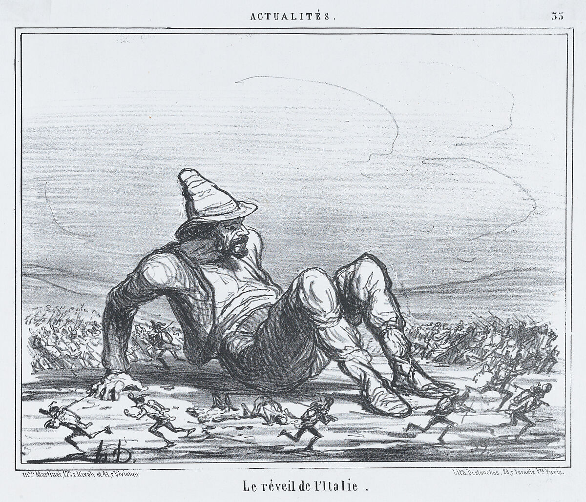 Le réveil de l'Italie, from "Actualités", Honoré Daumier (French, Marseilles 1808–1879 Valmondois), Lithograph; second state of three (Hazard & Delteil) 