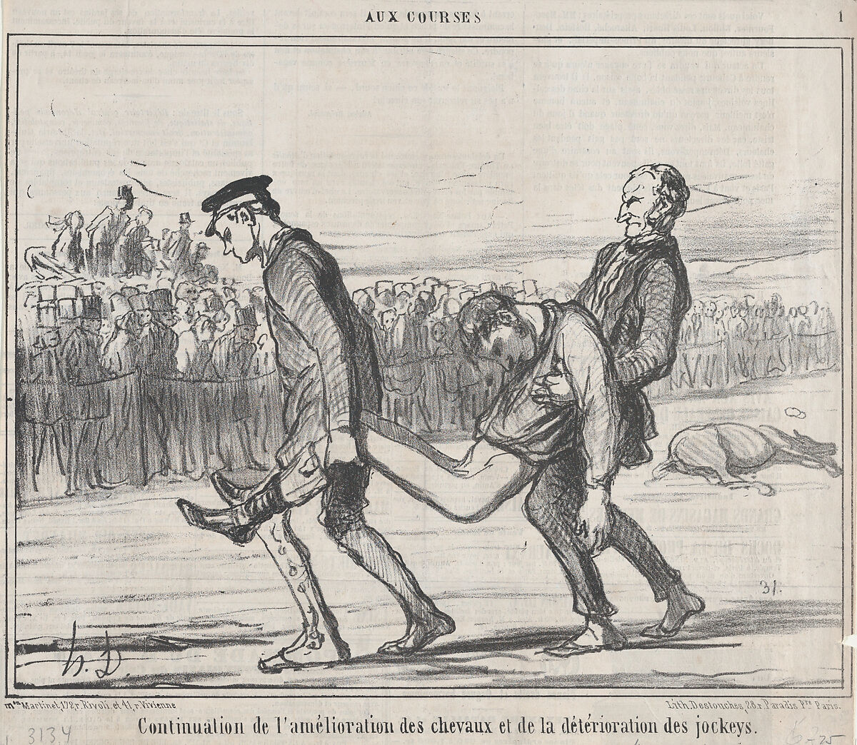 Continuation de l'amélioration des chevauz et de la détérioration des jockeys., from Aux Courses, published in Le Charivari, April 13, 1859, Honoré Daumier (French, Marseilles 1808–1879 Valmondois), Lithograph on newsprint; second state of two (Delteil) 