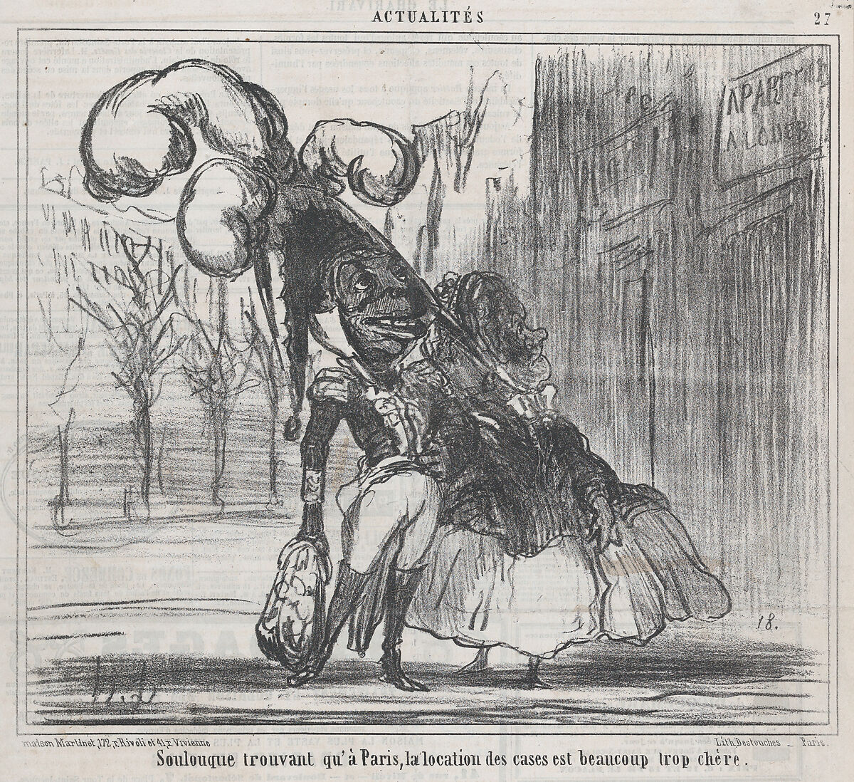 Soulouque trouvant qu'à Paris, la location des cases est beaucoup trop chère, from Actualités, published in Le Charivari, April 9, 1859, Honoré Daumier (French, Marseilles 1808–1879 Valmondois), Lithograph on newsprint 
