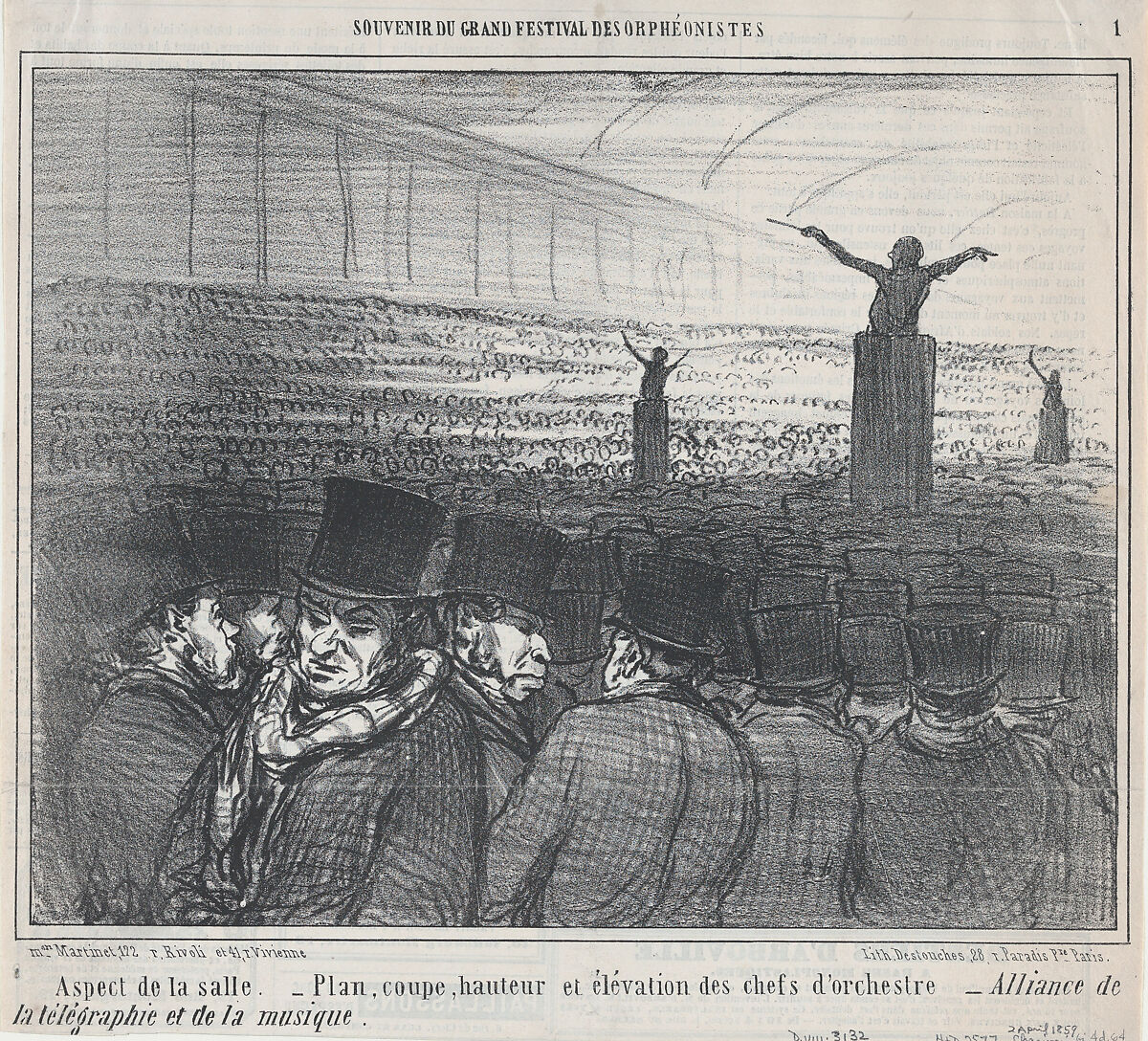 Aspect de la salle..., from Actualités, published in Le Charivari, April 2, 1859, Honoré Daumier (French, Marseilles 1808–1879 Valmondois), Lithograph on newsprint; second state of two (Hazard & Delteil) 