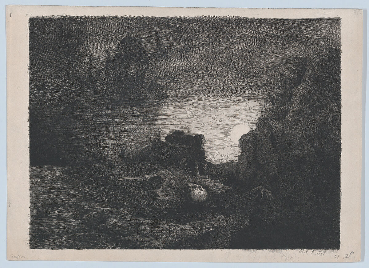 Death, Alphonse Edouard Enguérand Aufray de Roc&#39;Bhian (French, Paris 1833–1887), Etching 
