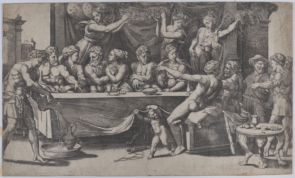 The Olympian gods at the marriage feast of Cupid and Psyche, after Raphael, Master of the Die (Italian, active Rome, ca. 1530–60), Engraving