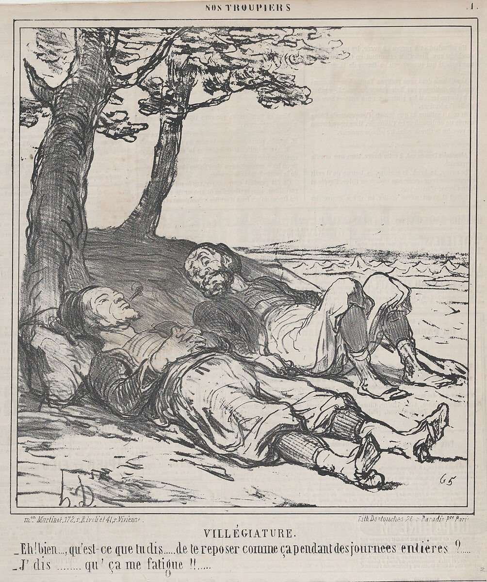 Villégiature, from Nos Troupiers, published in Le Charivari, July 26, 1859, Honoré Daumier (French, Marseilles 1808–1879 Valmondois), Lithograph on newsprint; second state of four (Delteil) 