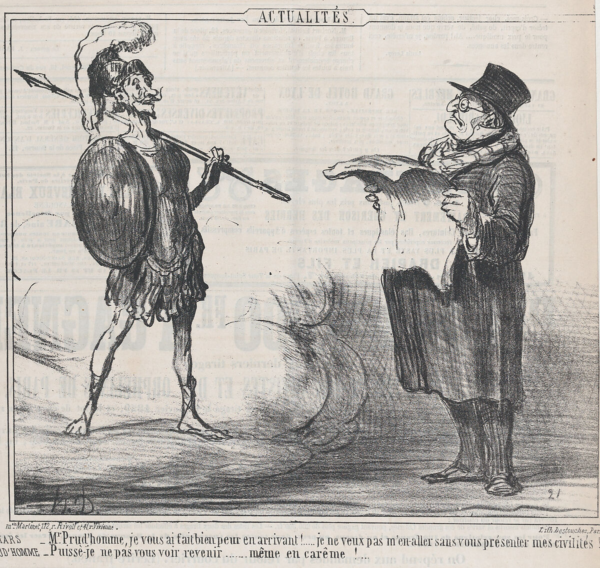 Mars... Je vous ai fait bien peur..., from "Actualités", Honoré Daumier (French, Marseilles 1808–1879 Valmondois), Lithograph on newsprint; second state of three (Delteil) 