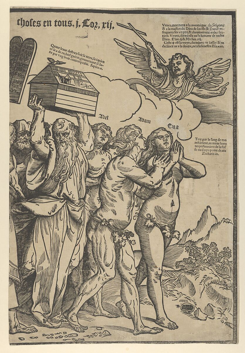 The Triumph of Christ: the last sheet on the right showing Adam and Eve who lead the procession, Anonymous, Woodcut 