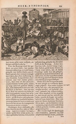 King of Loango (Maloango)
Engraving from O[lfert] Dapper, Naukeurige Beschrijvinge (Amsterdam), p. 539