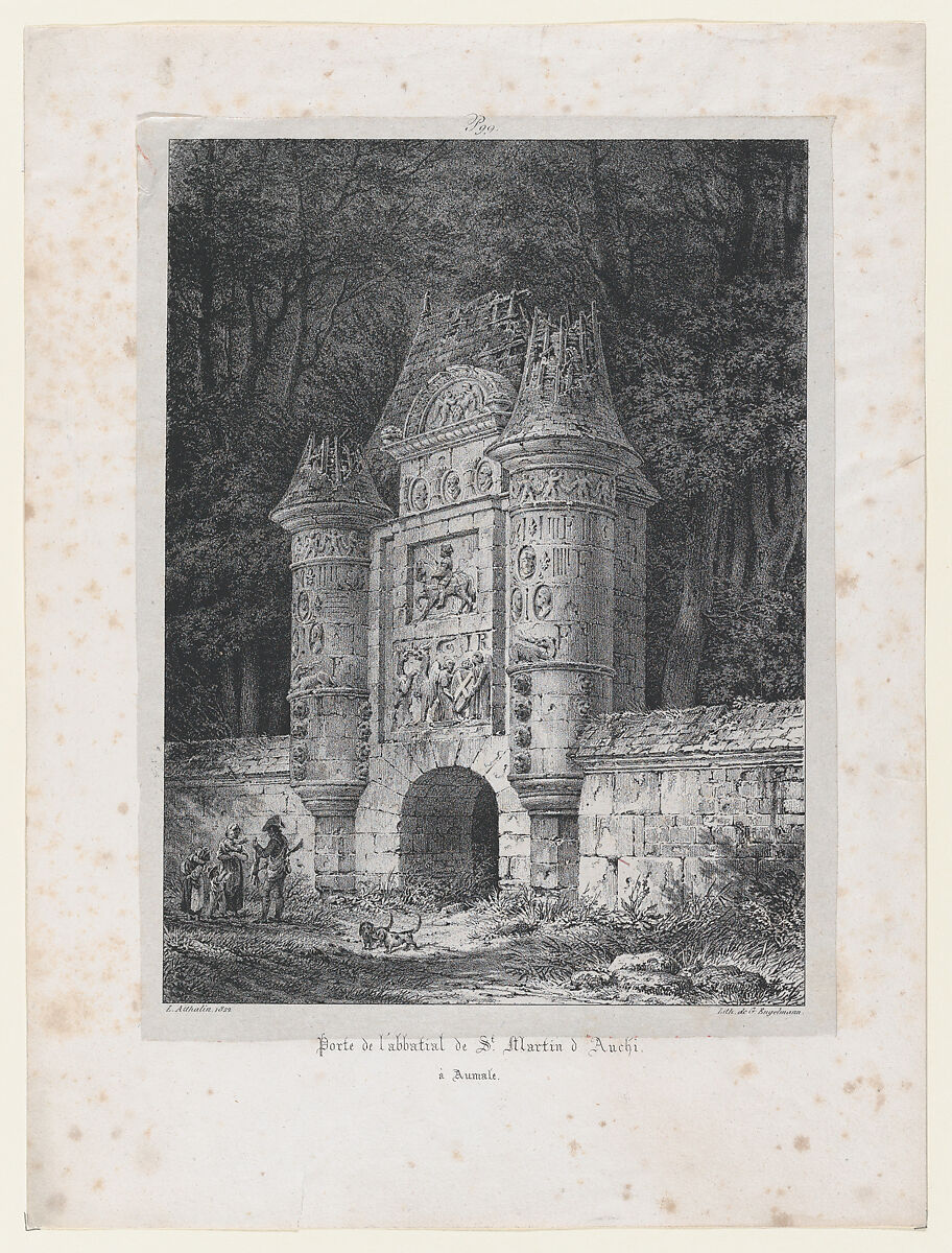 Gateway to the Abbey of St Martin of Auchi in Aumale (France), Louis Marie Jean Baptiste Athalin (French, 1784–1856), Lithograph 
