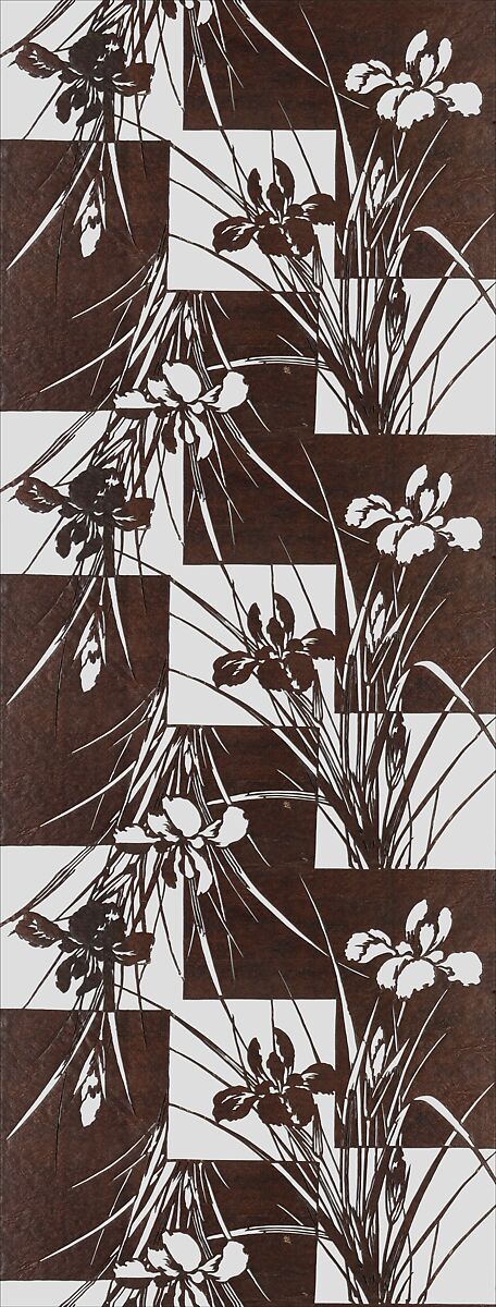 Stencil with Pattern of Irises on a Geometric Background, Paper reinforced with silk, Japan