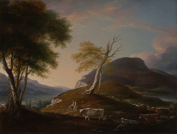 View on the West Mountain near Hartford, John Trumbull (American, Lebanon, Connecticut 1756–1843 New York), Oil on canvas mounted on wood, American 