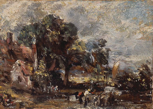 Sketch for "The Haywain", John Constable (British, East Bergholt 1776–1837 Hampstead), Oil on canvas laid to paper, British 