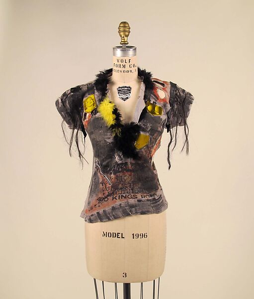 T-shirt, Vivienne Westwood (British, 1941–2022), cotton, plastic, metal, horsehair, feathers, British 