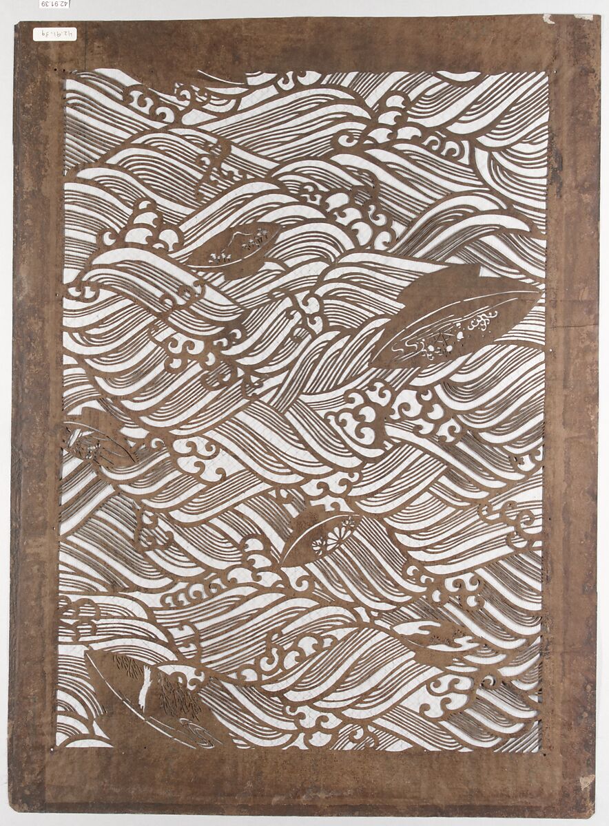 Stencil with Pattern of Wine Cups on Waves, Paper reinforced with silk, Japan 