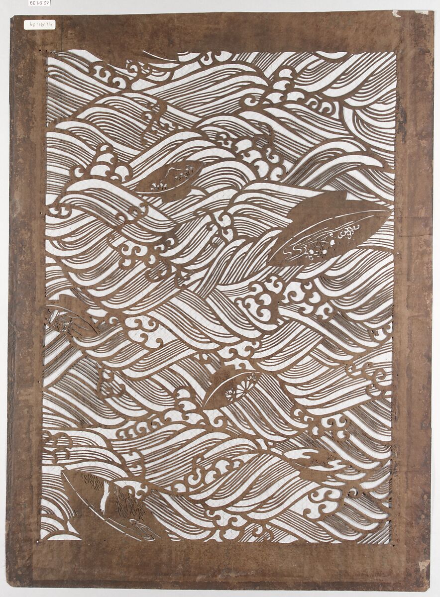 Stencil with Pattern of Wine Cups on Waves | Japan | The Metropolitan ...