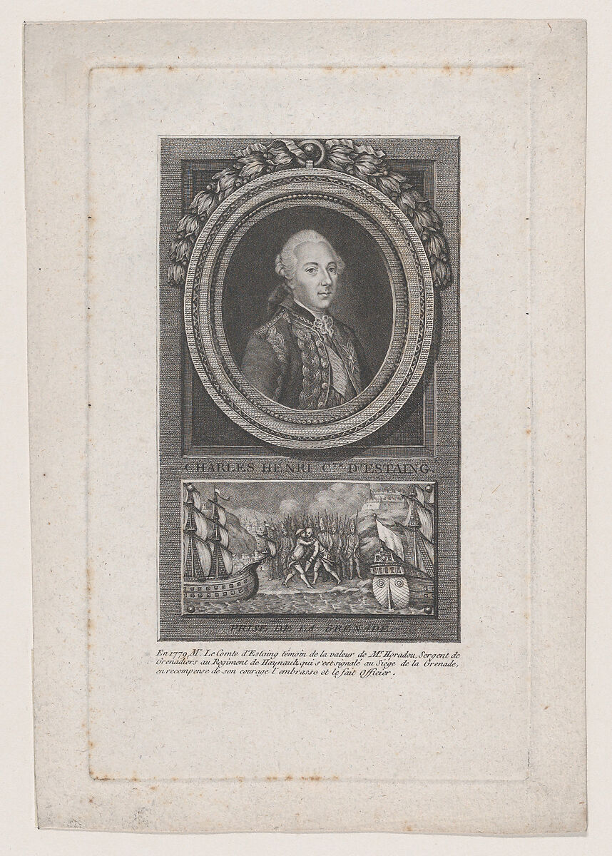 Portrait of Charles Henri, Comte D'Estaing, Jacques Barbié (French, Paris 1735–1779 Paris), Etching and engraving; second state 