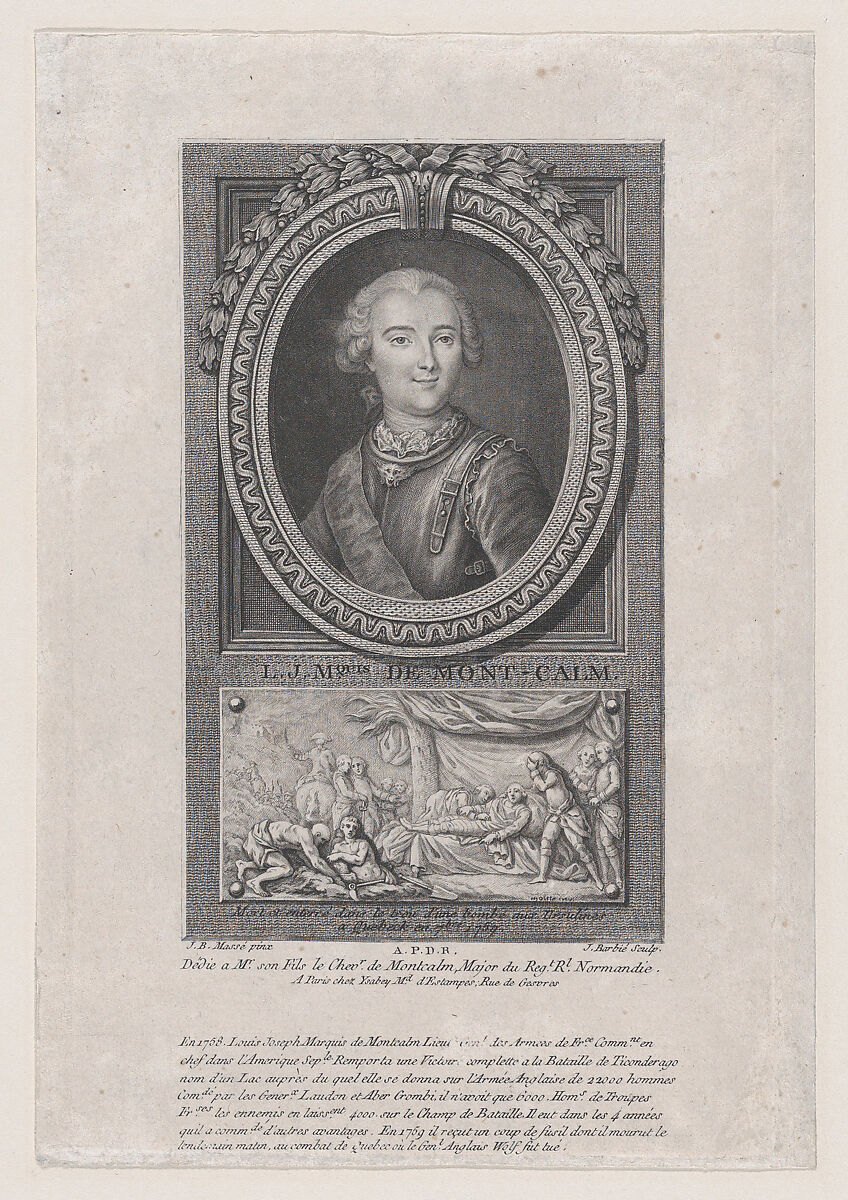 Portrait of L. J. Marquis de Mont-Calm, and engraver Jacques Barbié (French, Paris 1735–1779 Paris), Etching and engraving 