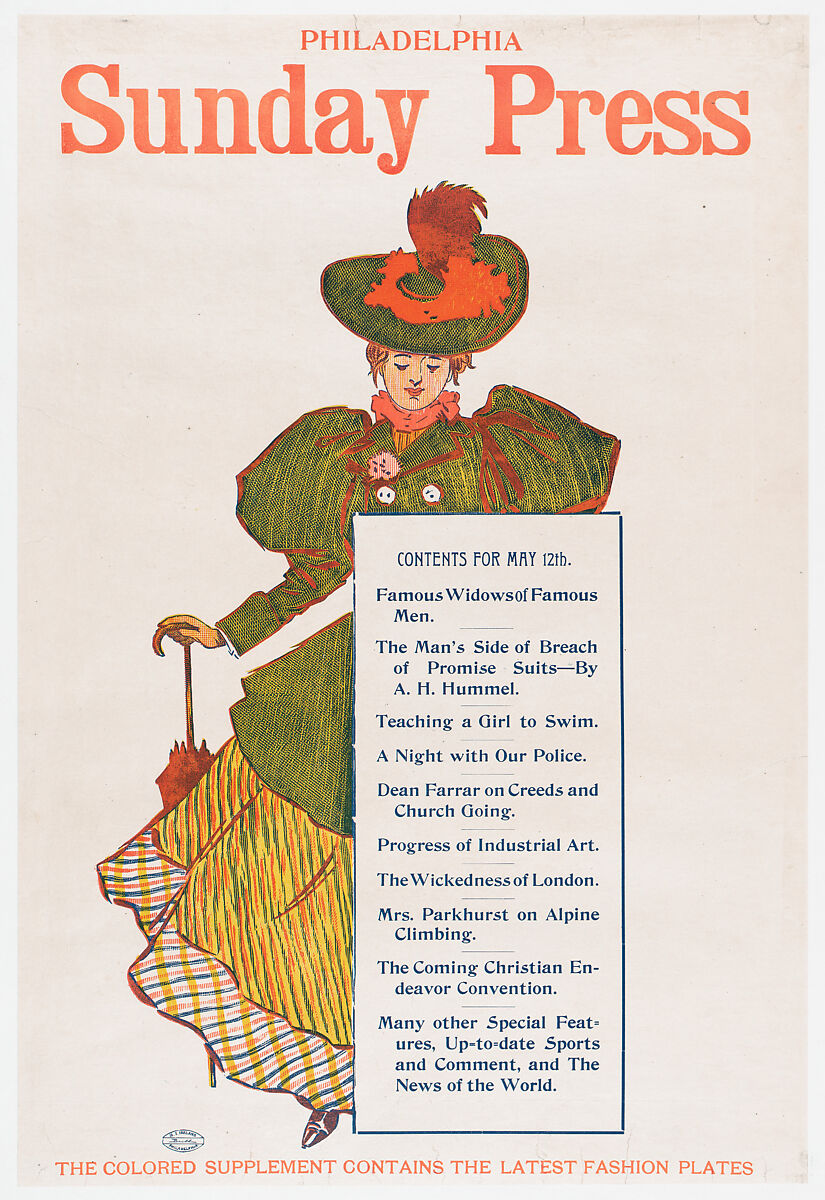Advertisement for Philadelphia Sunday Press, May 10, 1895, George Reiter Brill (American, Pittsburgh, Pennsylvania 1867–1918 Florida), Lithograph 