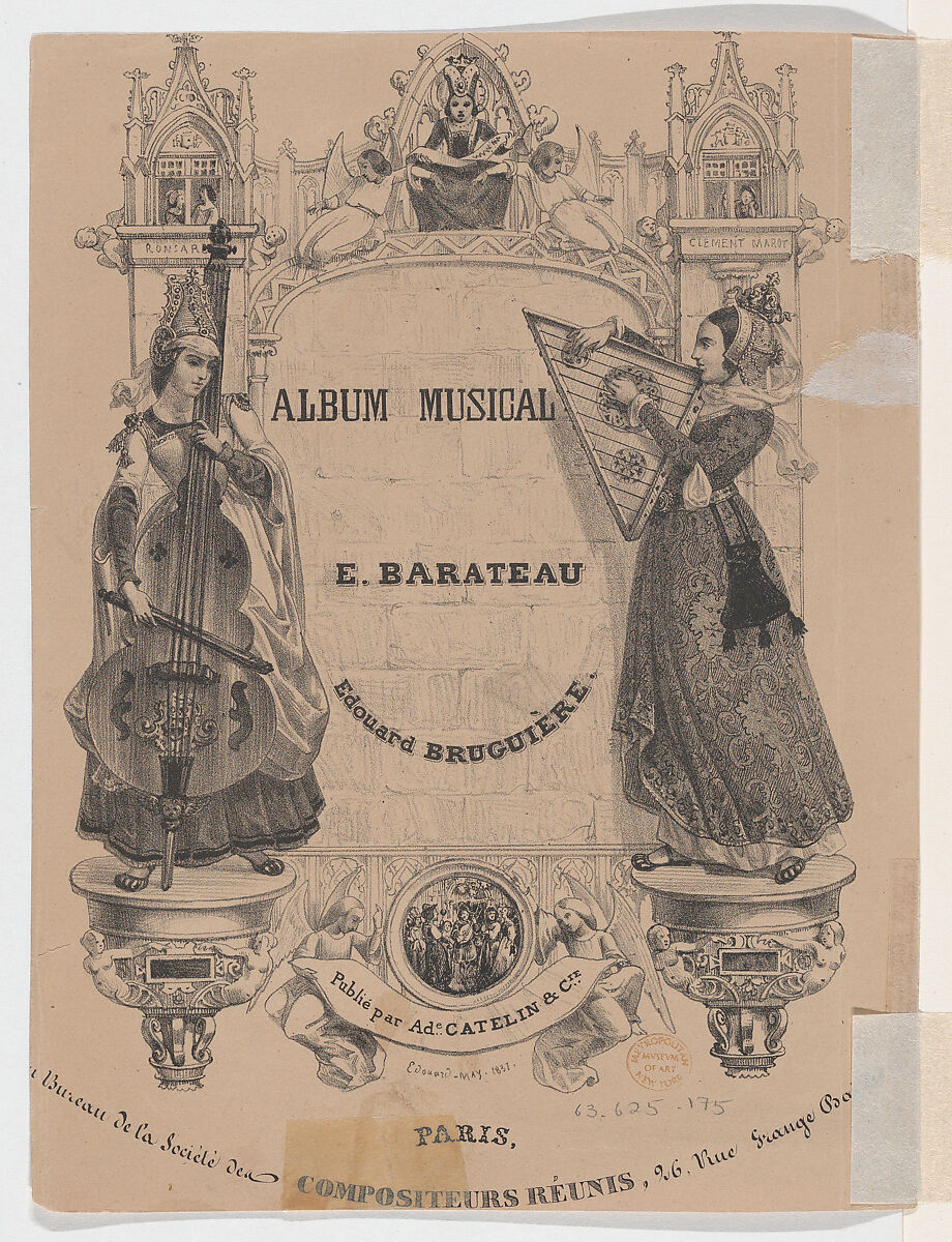 Venitian Songs, Act V of Cosima; (Verso) Title page for 'Album Musical', Henri-Charles-Antoine Baron (French, Besançon 1816–1885 Geneva), Lithograph