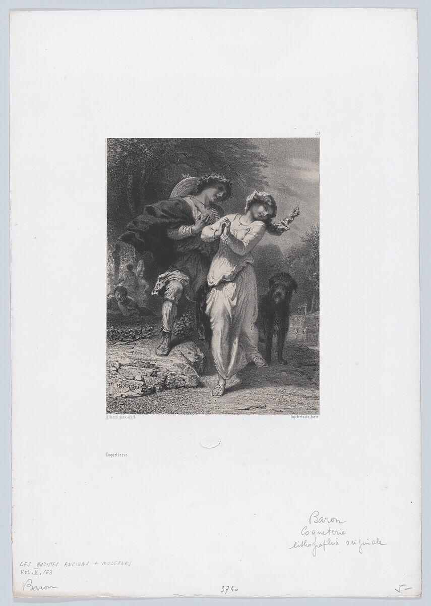 Flirtatiousness, Henri-Charles-Antoine Baron (French, Besançon 1816–1885 Geneva), Lithograph 