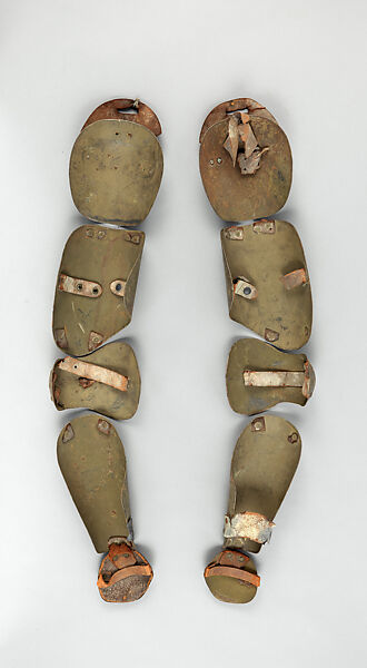 Pair of Arm Defenses, New England Enameling Company, Inc. (American, incorporated 1917), Steel, paint, leather, copper alloy, American, Middletown, Connecticut