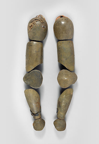 Pair of Arm Defenses, New England Enameling Company, Inc. (American, incorporated 1917), Steel, paint, leather, copper alloy, American, Middletown, Connecticut 