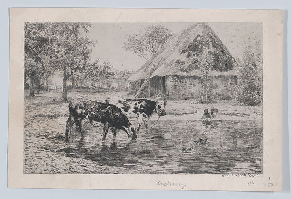 Cows Drinking, Léon Barillot (French, Montigny-lès-Metz 1844–1929 Montigny-lès-Metz), Etching 