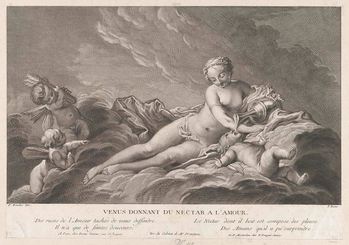 Venus Giving Nectar to Cupid, Pierre François Basan (French, Paris 1723–1797 Paris (?)), Engraving 