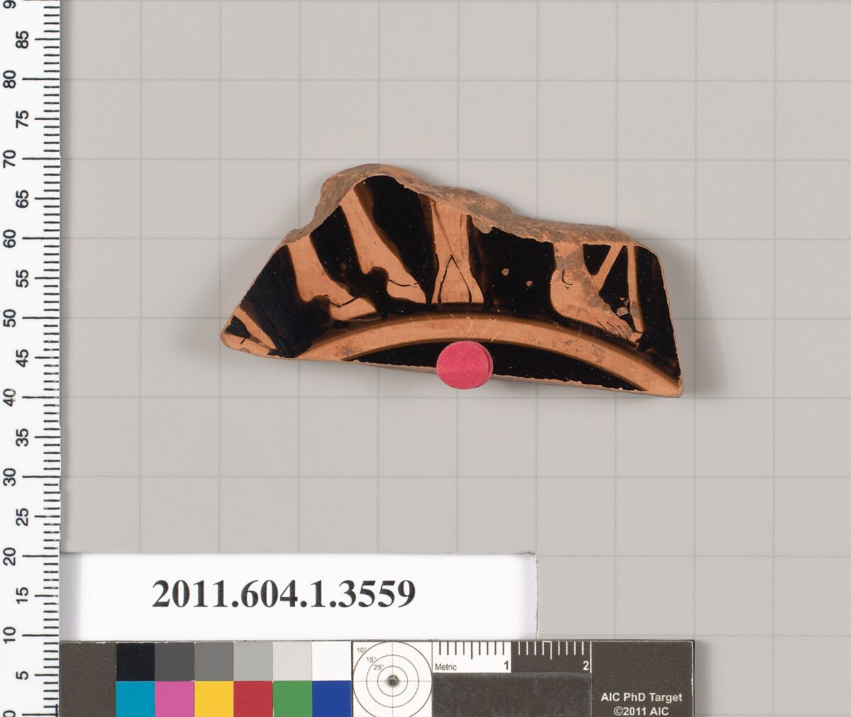Terracotta fragment of a kylix (drinking cup), Terracotta, Greek, Attic