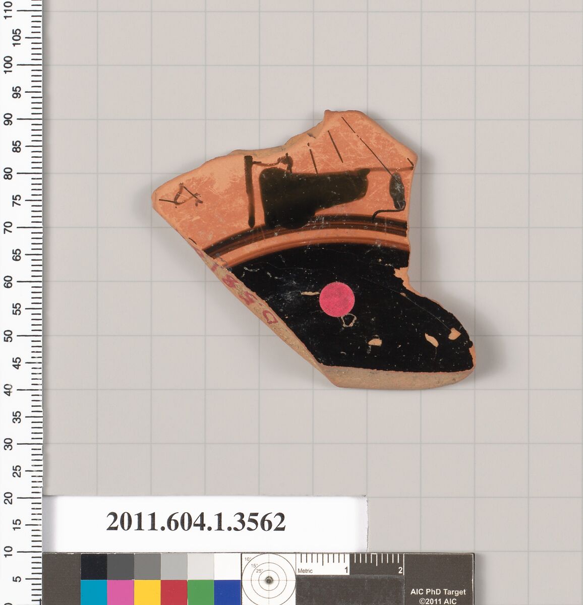 Terracotta fragment of a kylix (drinking cup), Terracotta, Greek, Attic