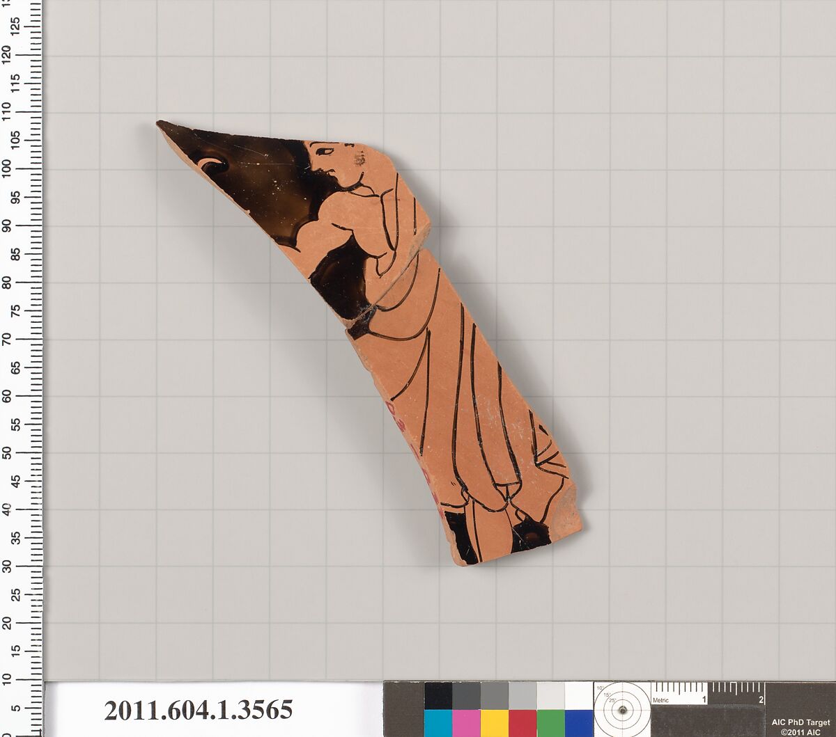 Terracotta fragment of a kylix (drinking cup), Terracotta, Greek, Attic
