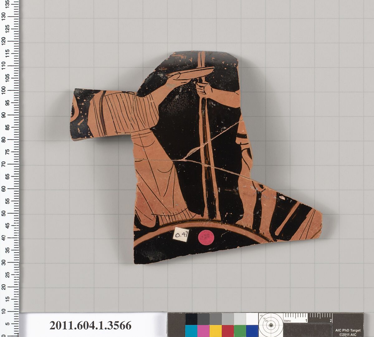 Terracotta fragment of a kylix (drinking cup), Terracotta, Greek, Attic