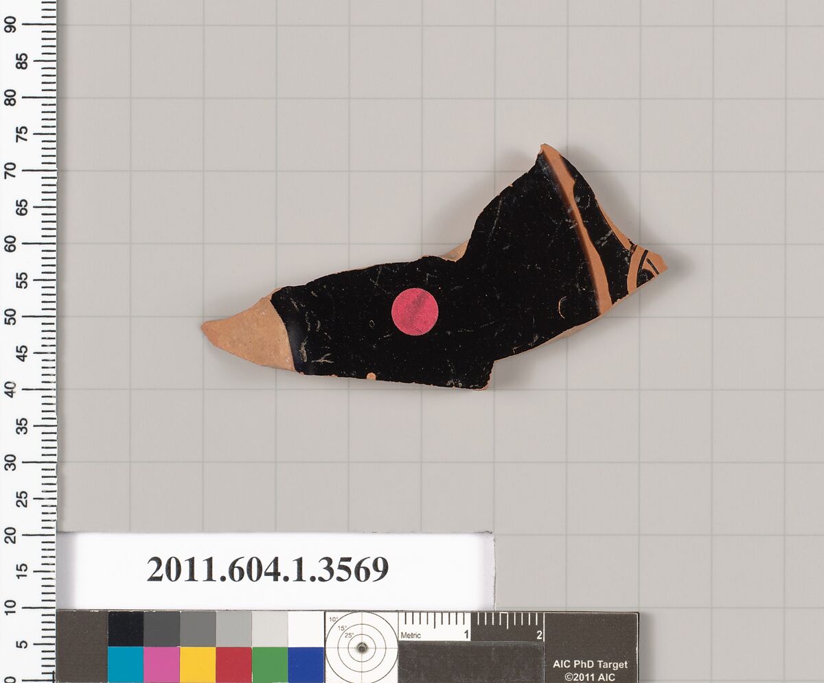 Terracotta fragment of a kylix (drinking cup), Terracotta, Greek, Attic