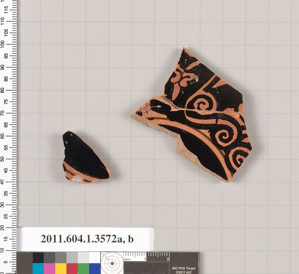 Terracotta fragment of a kylix (drinking cup), Terracotta, Greek, Attic