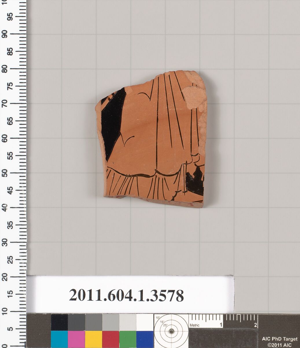 Terracotta fragment of a kylix (drinking cup), Terracotta, Greek, Attic