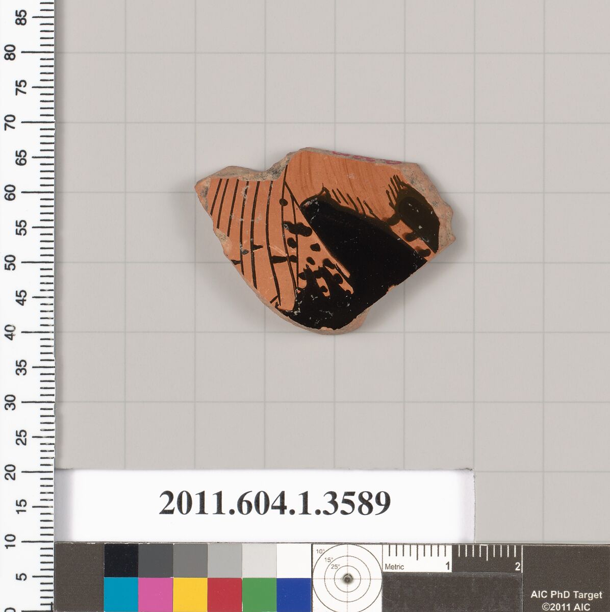 Terracotta fragment of a kylix (drinking cup), Terracotta, Greek, Attic