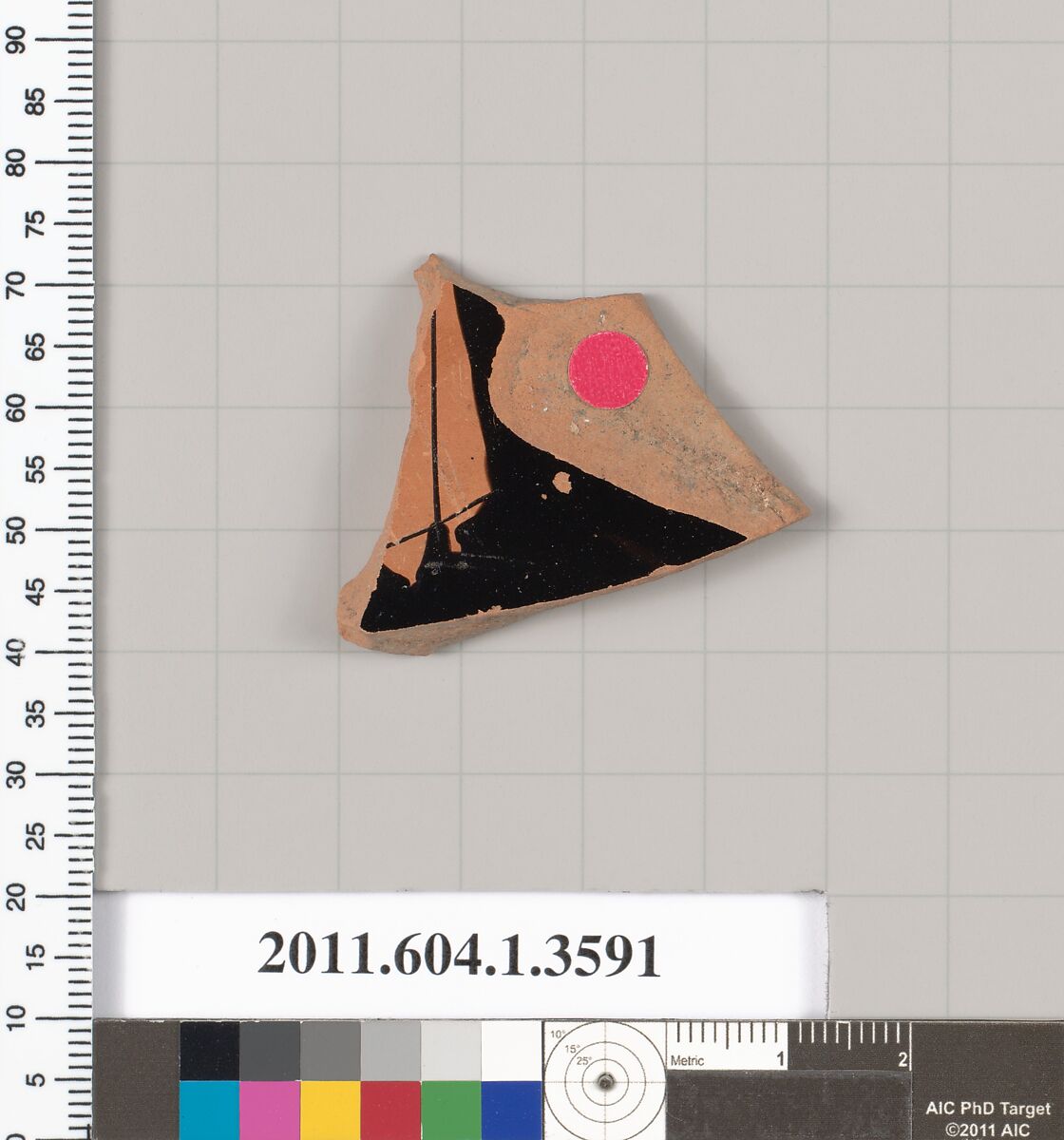 Terracotta fragment of a kylix (drinking cup), Terracotta, Greek, Attic